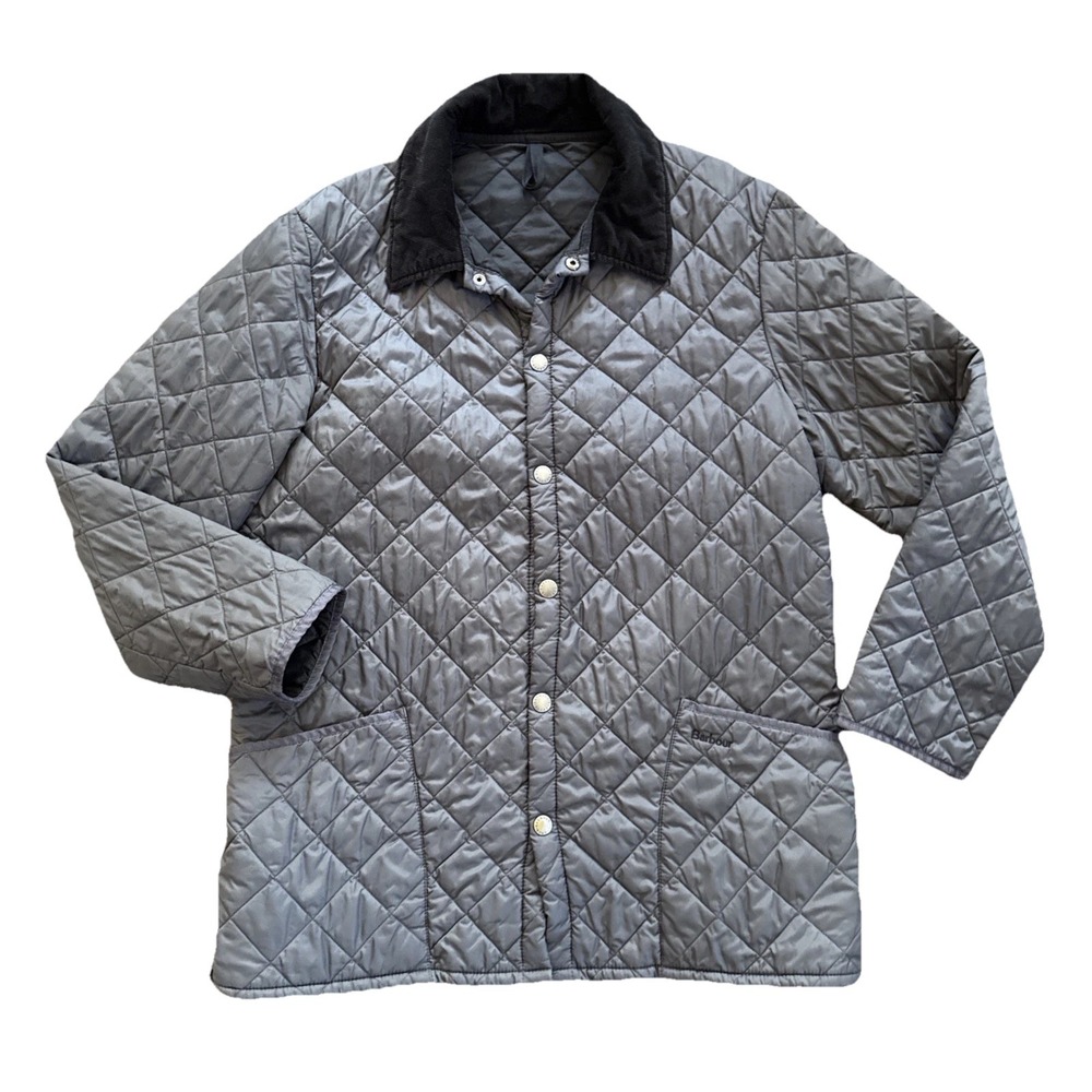 Barbour Liddesdale Jacket Men L Silver Gray Quilted Corduroy Collar Barn Field